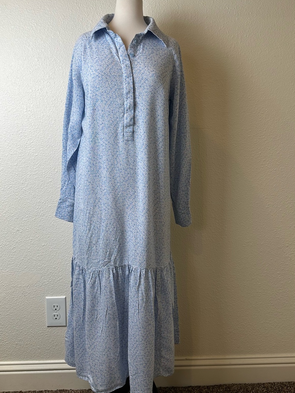 H&M Pale Blue Floral Button-Front Maxi Dress